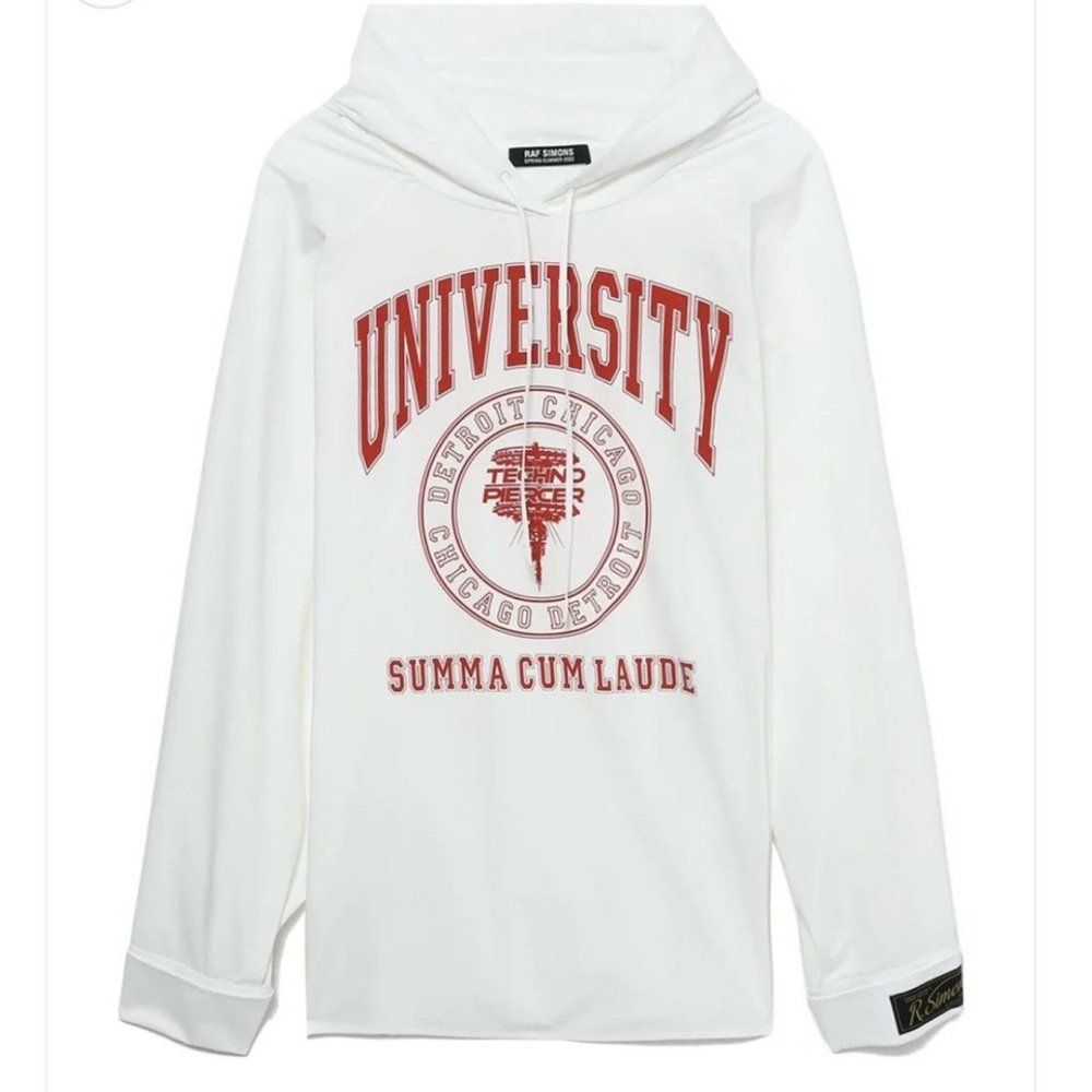 Raf Simons White University Print Hoodie